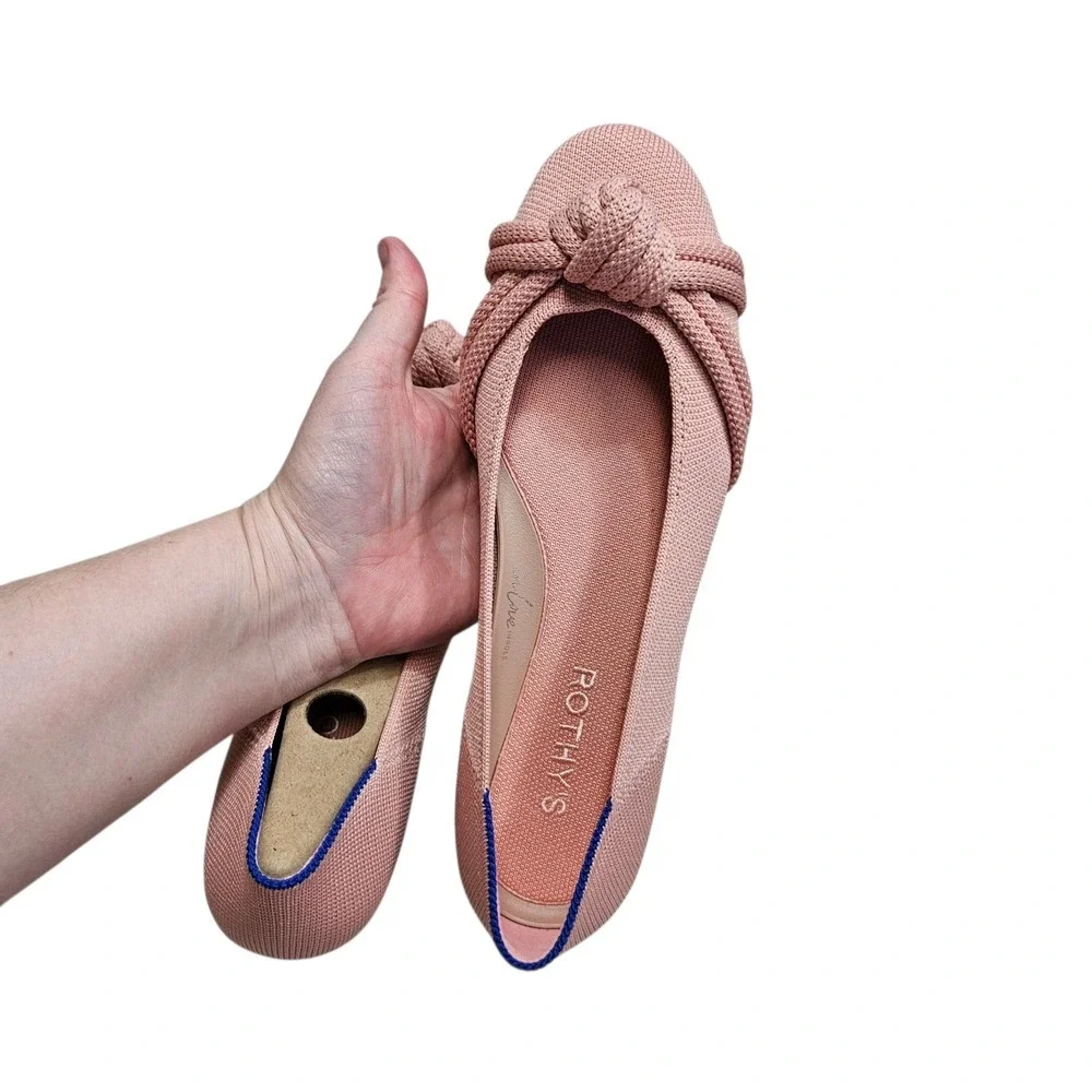 Rothy's The Knot Point Flats Womens 7.5 Pink Peony Knit Pointed Toe‎ Sustainable